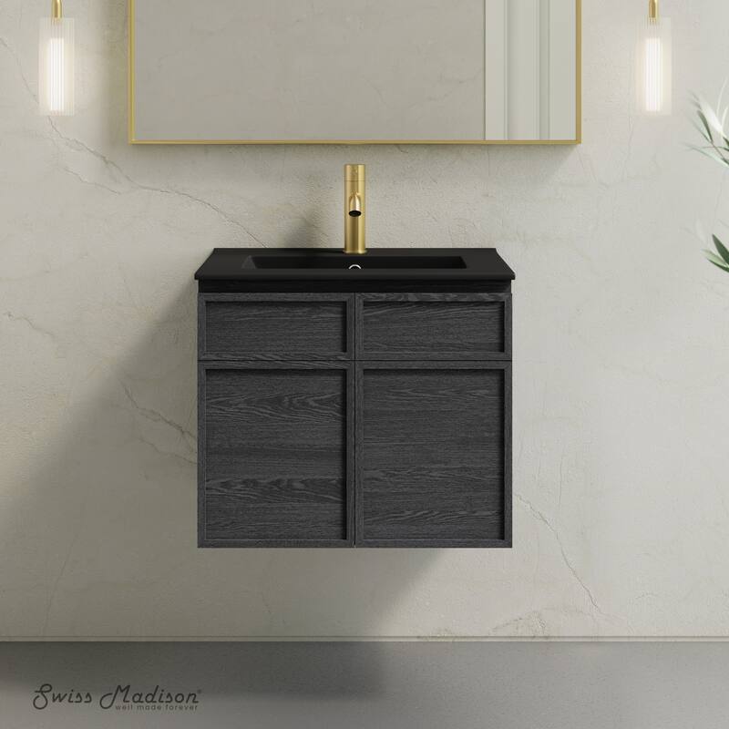 St. Tropez 24" Wall-Mounted Bathroom Vanity In Black Oak With Black Sink Top - 24