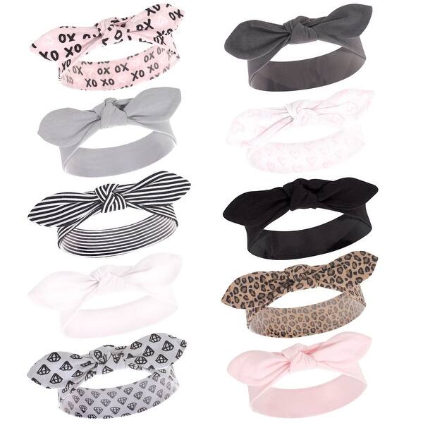 slide 1 of 1, Hudson Baby Infant Girl Cotton Headbands 10pk, Xoxo, 0-24 Months - Xoxo Xoxo - 0-24 Months