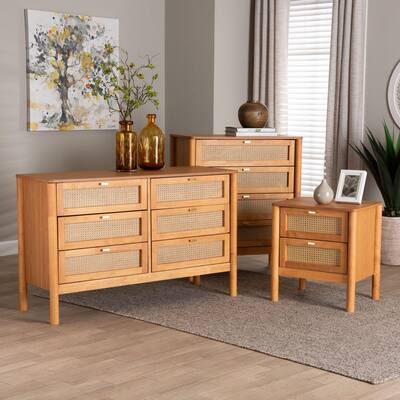 Jenn Golden Brown Wood Japandi 3-Piece Storage Set with Distressed-Finished Rattan