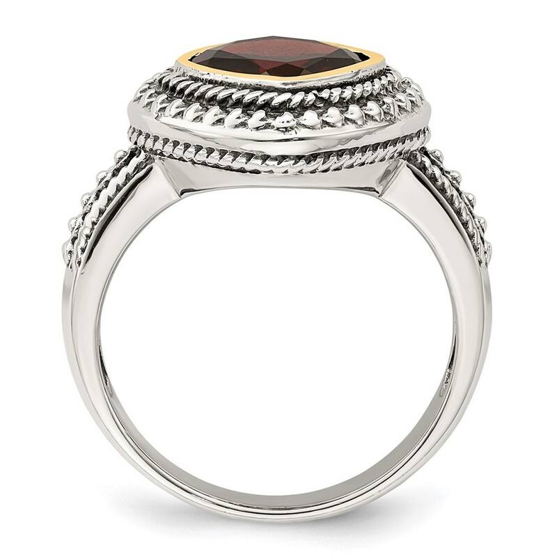 Curata 925 Sterling Silver Bezel Polished With 14k Garnet Ring