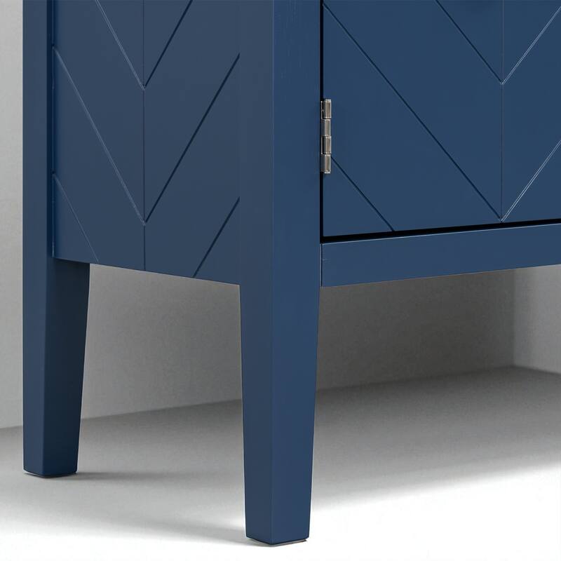 Four-Door Sideboard with Geometric Line Patterns and Vintage Metal Handles - 63" Storage Cabinet
