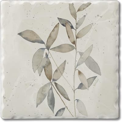 Absorbent Stone Tumbled Tile Coasters, Neutral Botanicals I, Set of 4