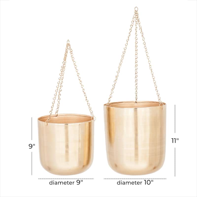 Metal Indoor Outdoor Hanging Dome Indoor Outdoor Wall Planter with Chain - Set of 2 Silver or Gold - CosmoLiving by Cosmopolitan