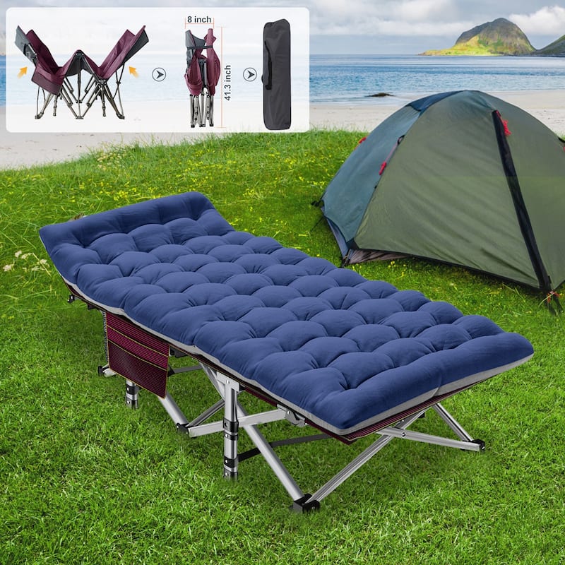 DoCred Folding Camping Cot W/Mat for Adults, Travel Bed with Carry Bag