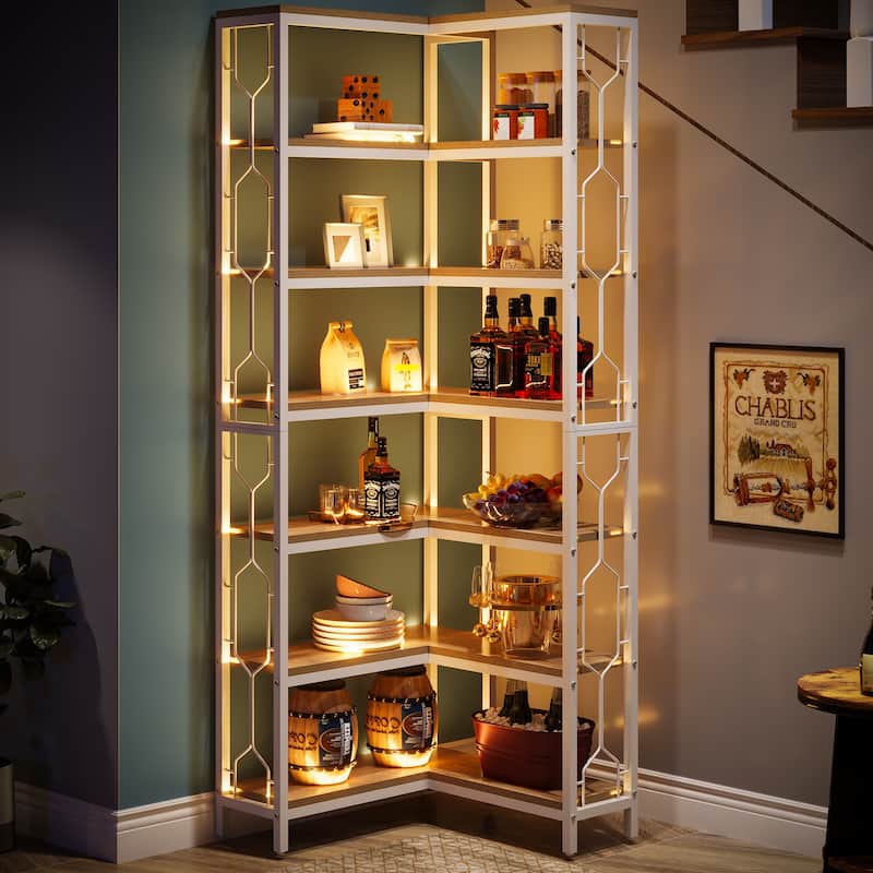 7-Tier Corner Bookshelf, White Corner Shelf Modern Etagere Bookcase