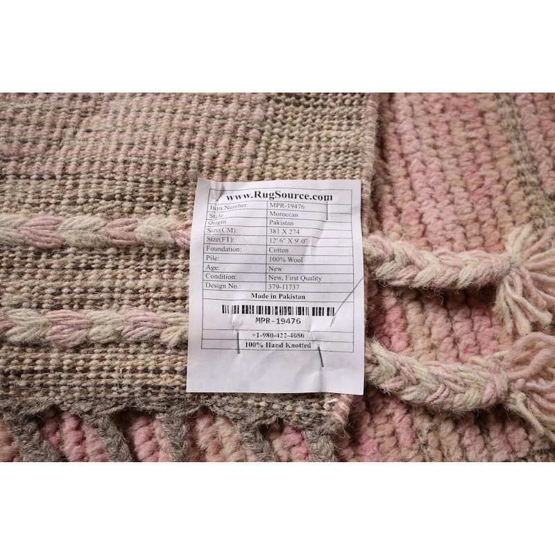 Pink Moroccan Area Rug Handmade Wool Carpet - 9'0"x 12'6"
