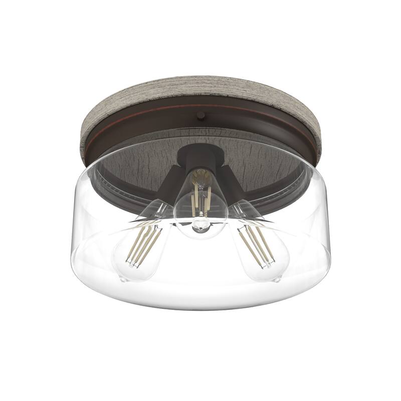 Hunter Devon Park 3-Light Flush Mount Ceiling Light - Clear Glass - Farmhouse, Rustic, Transitional