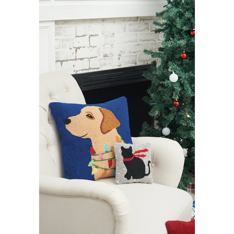 Winter Cat Hooked Throw Pillow
