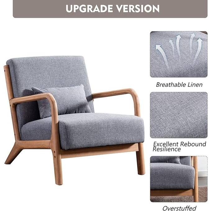 Prelife Modern Upholstered Living Room Armchairs with Wood Frame for Bedroom