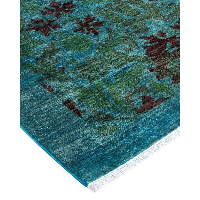 Overton Hand Knotted Wool Vintage Inspired Modern Contemporary Overdyed Light Blue Area Rug - 9' 1" x 11' 10"