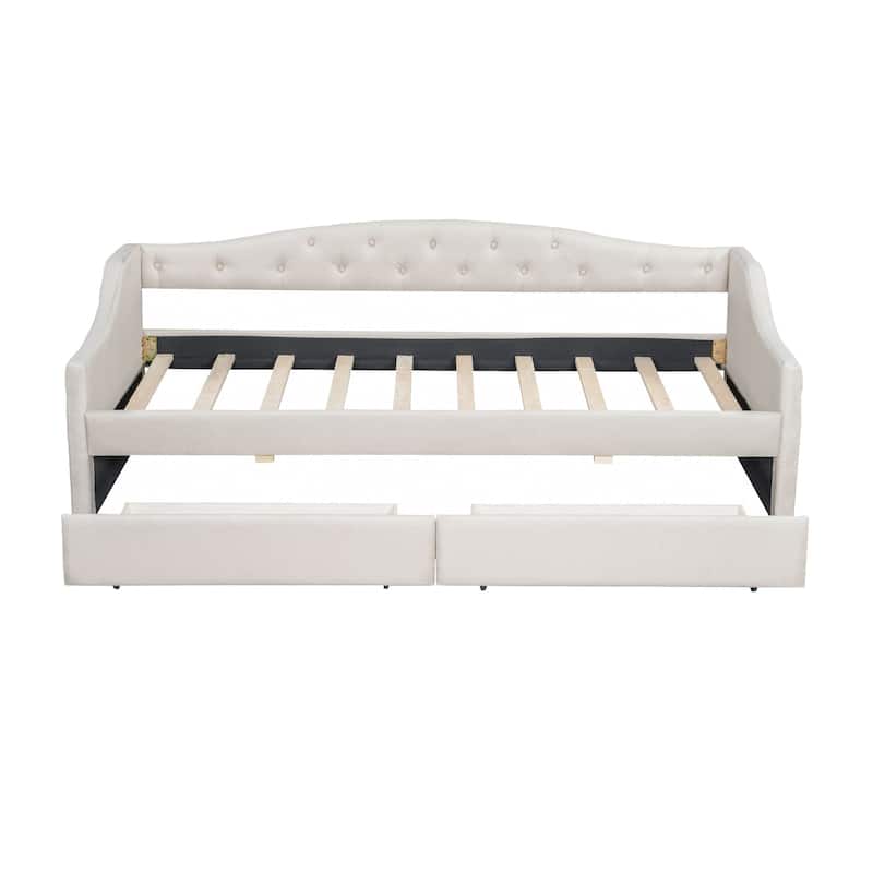 Twin XL Size Linen Daybed with LED Lighting and 2 Storage Drawers (450lbs Capacity)