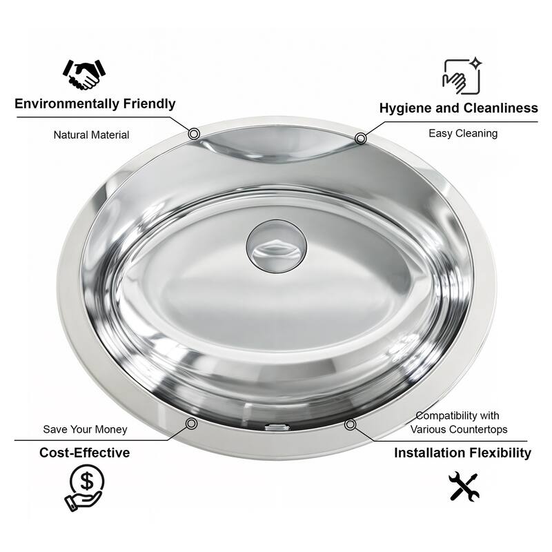 Dowell Undermount Single Bowl Stainless Steel Bathroom Sink - Oval - 19W x 16L x 7H - 19W x 16L x 7H