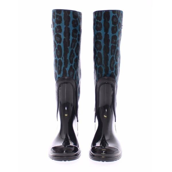 Shop Dolce Gabbana Black Rubber Blue Leopard Leather Rain Boots 40 Overstock 16694319