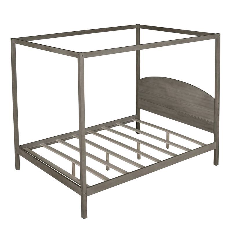 Queen/King Canopy Platform Bed with Headboard and Sturdy Wooden Slats, Support Legs for Added Stability