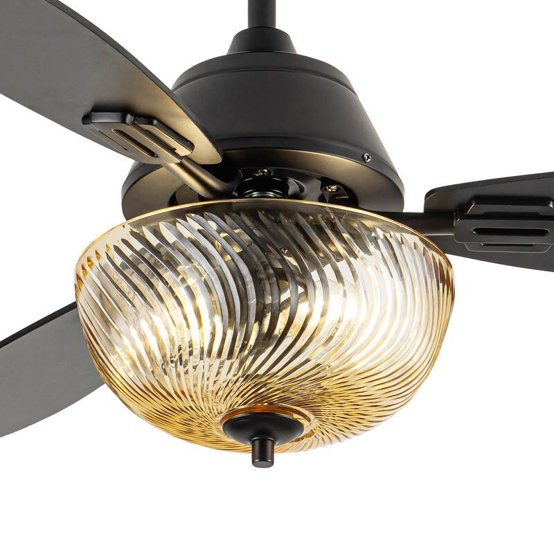 Coco River of Goods 3-blade 42-inch Glam Indoor Ceiling Fan with Amber Hand-Cut Glass Shade and Remote Control