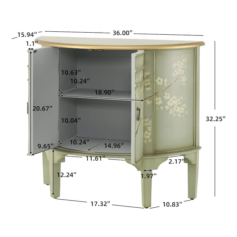 Christopher Knight Home - Maribelle Vintage Hand-Painted Half Moon Accent Cabinet with Floral Design and Gold Trim