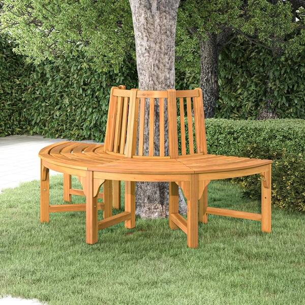 slide 5 of 9, vidaXL Tree Bench Ø 63" Wood Brown Half Round