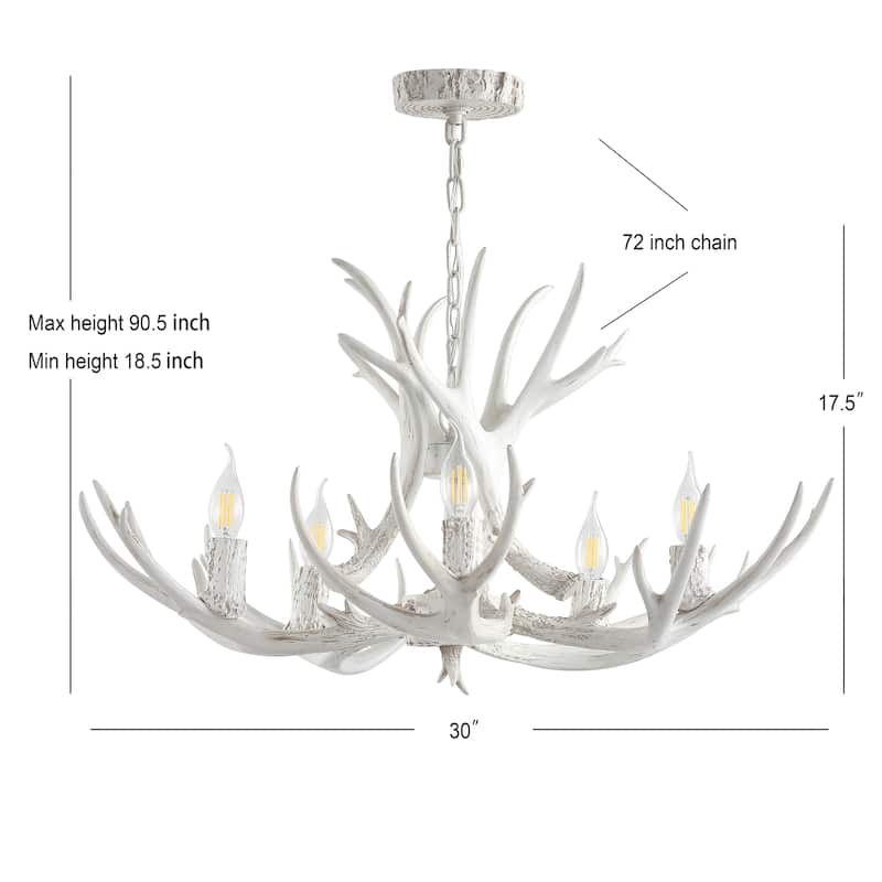 Apollo Adjustable Resin Antler 5-Light LED Chandelier, by JONATHAN Y - 30"