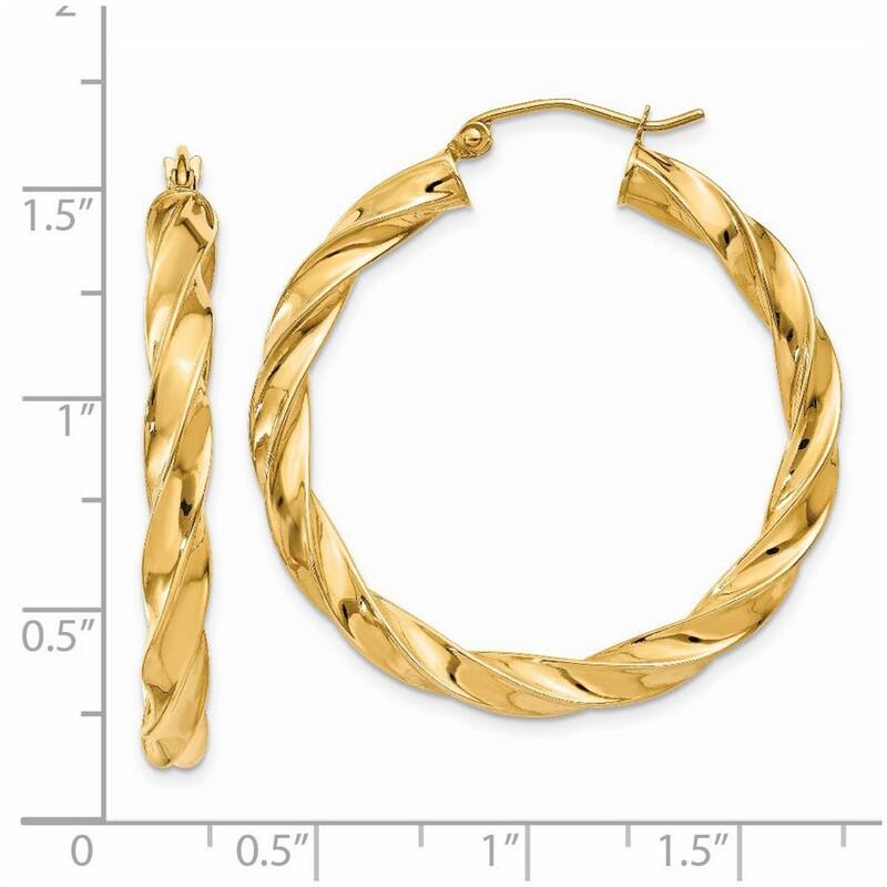 Curata 14k Yellow Gold Polished Light 38x4mm Twisted Hoop Earrings
