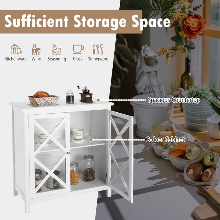 Buffet Cabinet with Tempered Glass Doors & Adjustable Shelves for Kitchen - 35.5" x 15.5" x 38" (L x W x H)