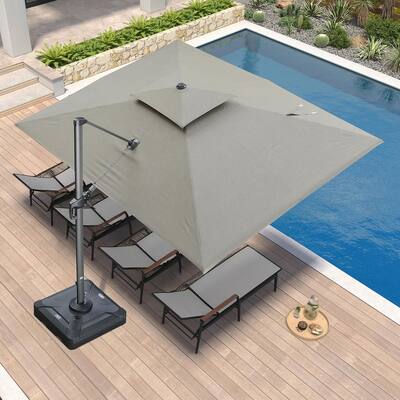 PURPLE LEAF 09x12/10x13 ft Rectangular Heavy Duty Large Offset Hanging 360°Rotation Patio Cantilever Umbrella with Base
