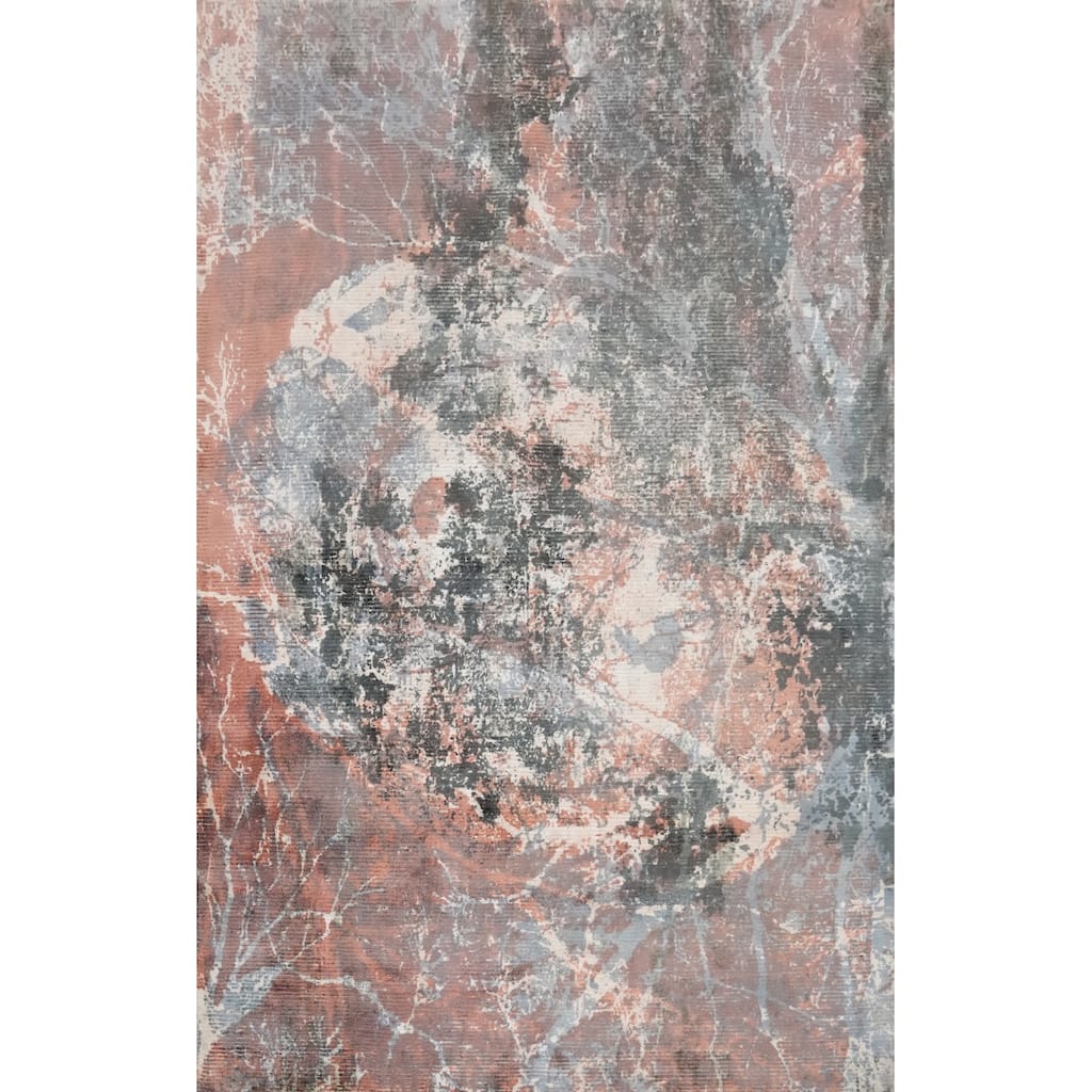 Hand Knotted Oriental Viscose Silk Carpet Modern Abstract Oranges & Rust Abstract Area Rug - 7' 10'' X 5' 6''