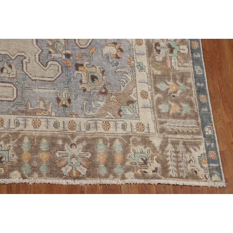 Medallion Tabriz Persian Area Rug Beige Handmade Wool Carpet - 9'1"x 11'0"