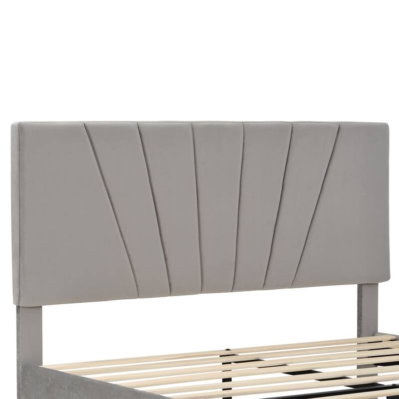 Storage Bed Velvet Upholstered Platform Bed with a Big Drawer