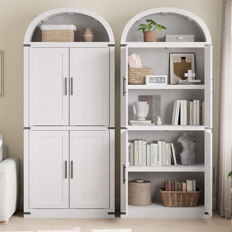 71" Tall Arched Bookshelf - Wooden Bookcase Storage Cabinet Rounded Display Storage Shelves Cabinet