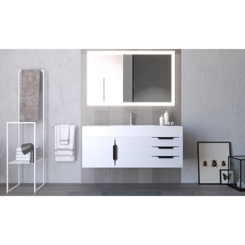 Amazon 48" Wall Mounted Bathroom Vanity Set with White Solid Surface Top