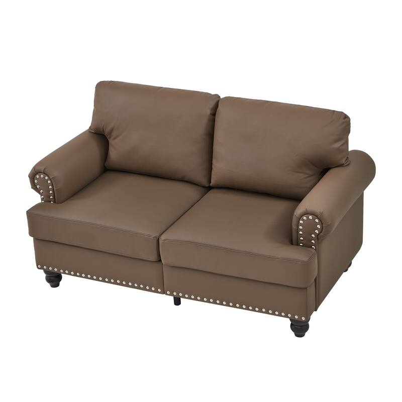 59.5" Modern Classic Design with Nails Loveseat Leather Couch,Upholstered Imitation Cowhide Leather