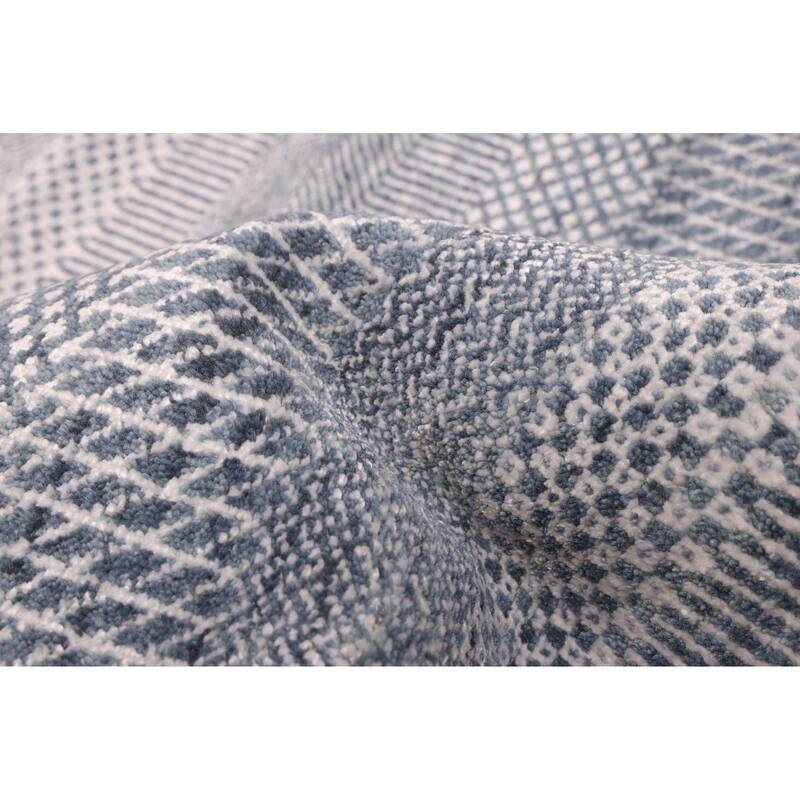 ECARPETGALLERY Hand-knotted Finest Silk Shadow Navy Silk, Wool Rug - 9'1 x 12'3