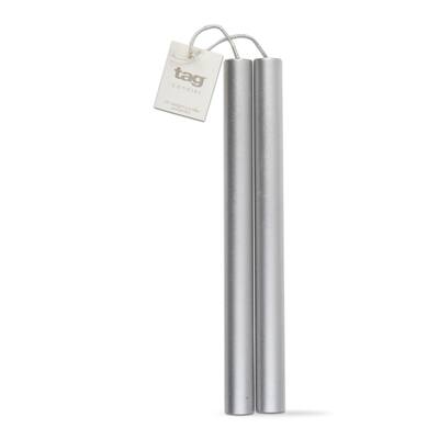10" Set of 2 Straight Taper Metallic Silver Paraffin Wax Candles, Burn Time 10 Hours.