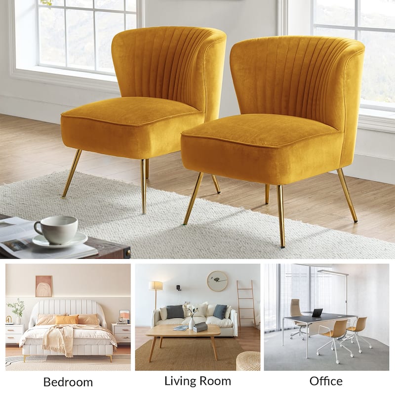 Monica 22''W Upholstered Modern Tufted Accent Side Chair with Gold Legs by HULALA HOME