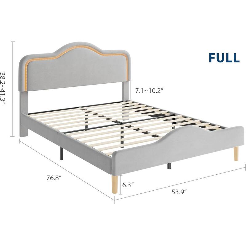 Bed Frame, Adjustable LED Headboard and Footboard