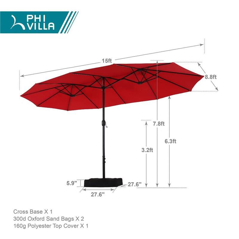 PHI VILLA 15-foot Rectangular Crank Outdoor Market Umbrella with Base Included