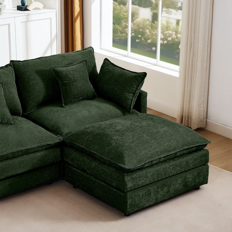 Modular Sectional Sofa, 102 Inch L Shaped Couch Set For Living Room, 3-Seater Comfy Cloud Couches With Movable Ottoman
