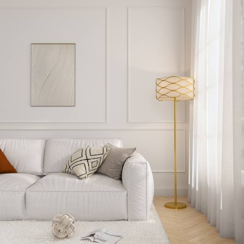 Acroma Standard Adjustable FloorLamp with Fabric Wavy Shade