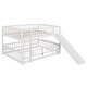 preview thumbnail 9 of 14, Full Over Full Low Bunk Bed with Fence and Ladder for Toddler Kids Teens,Elegant Children Bed,White