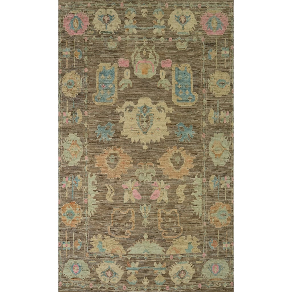 Hand Knotted Oriental 100% Wool Carpet Transitional All-Over Brown Oushak Area Rug - 17' 8'' X 12' 0''