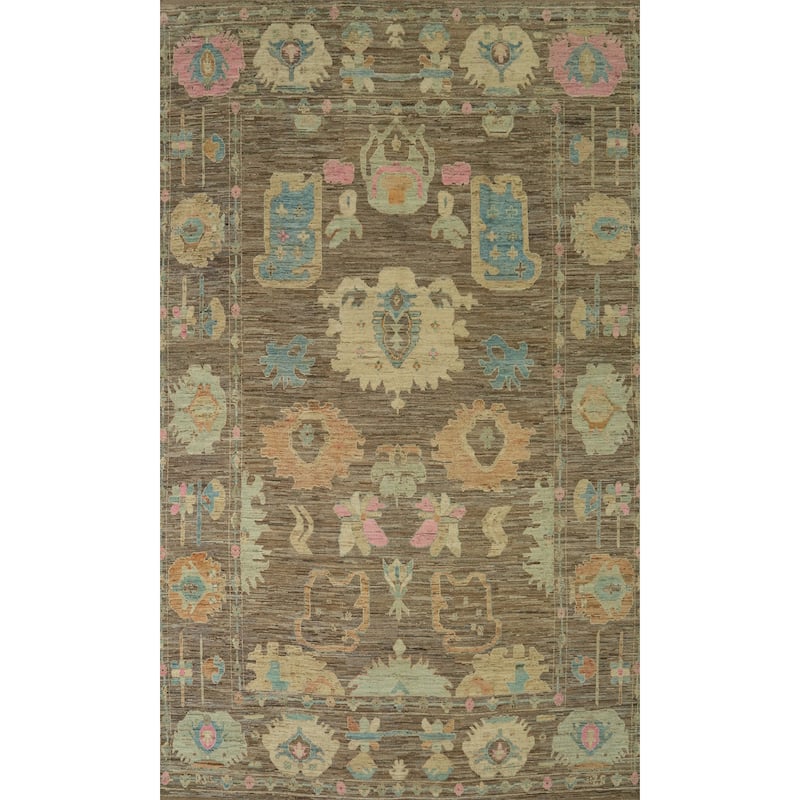 Hand Knotted Oriental 100% Wool Carpet Transitional All-Over Brown Oushak Area Rug - 17' 8'' X 12' 0''