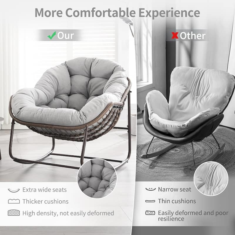Outdoor Rattan Rocker Recliner Chair With Polyester Padded Cushion （set of 2）