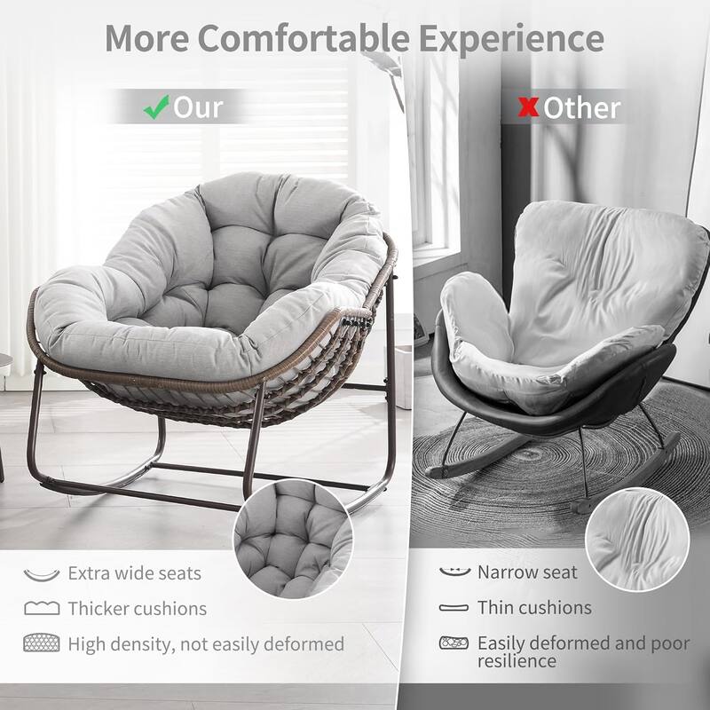 Outdoor rattan rocking chair, padded penguin rocking chair,lounge chair Outdoor for Front Porch,Living Room,Patio,Garden
