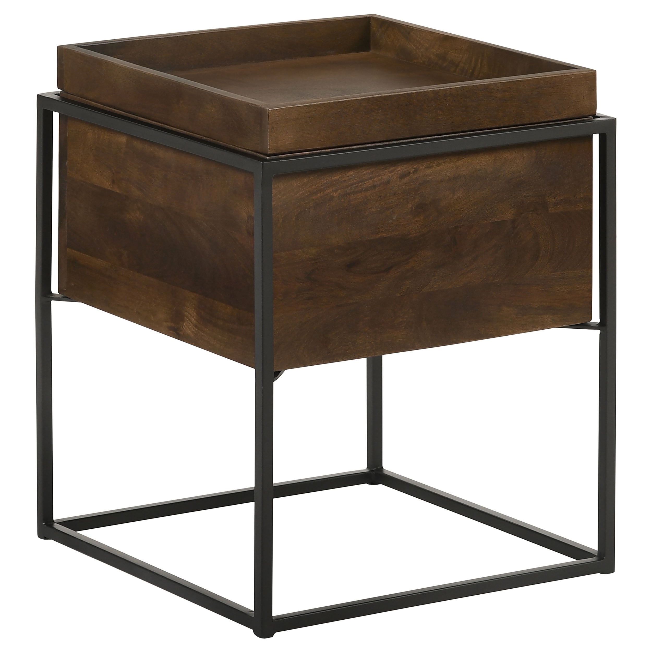 Square Accent Table with Removable Top Tray Dark Brown and Gunmetal