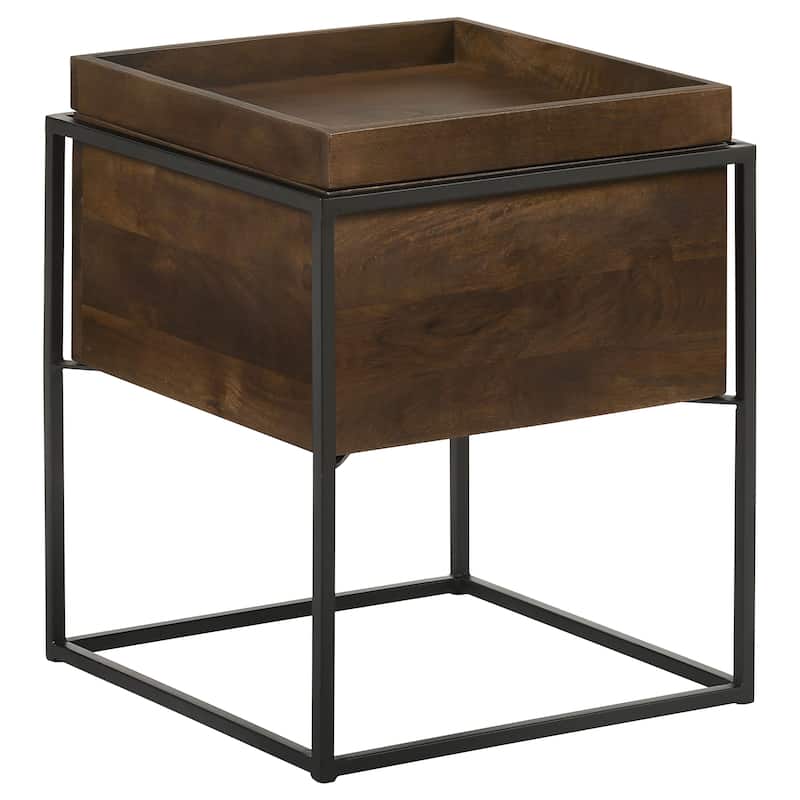 Square Accent Table with Removable Top Tray Dark Brown and Gunmetal