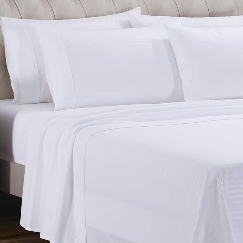 Sweet Home Collection 6 Piece Embossed Dobby Stripe Sheet Set, Double Brushed Microfiber. - White - Twin