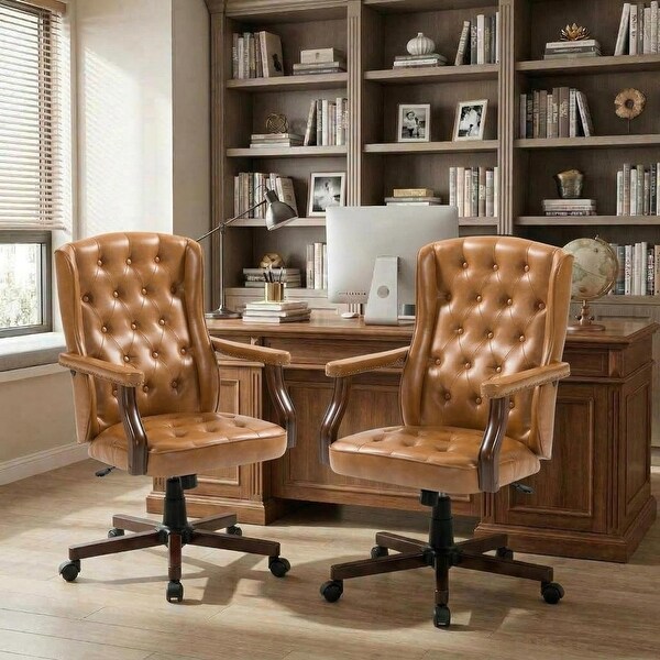Executive Wingback Chair, Leather/PU Fabric, Tufted Backrest - On
