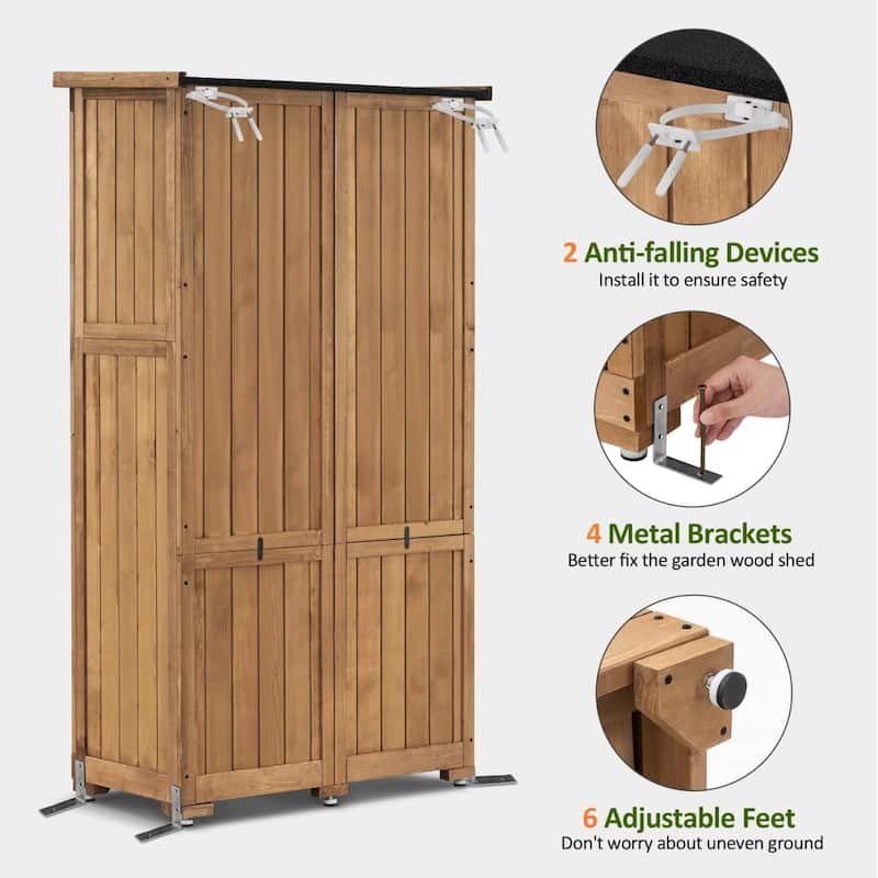 MCombo 63 inch Tall Outdoor Storage Tool Cabinet Shed with Lock for Yard (34.3" L x 18.3" W x 63" H), Wooden 0870
