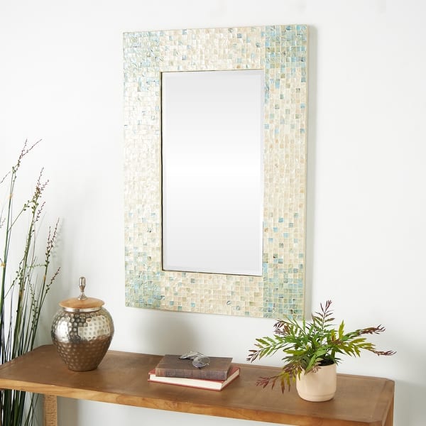 Miroir Mural 20x28 Pouces – Mosaïque Nacre, Cadre Blanc, Naturel, Antiexplosion