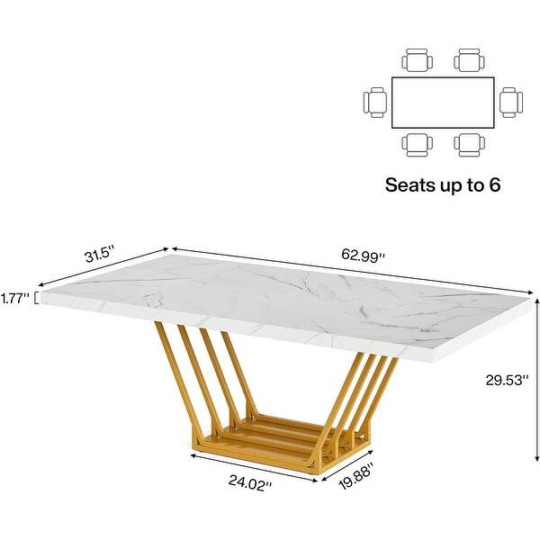 63'' Modern Dining Table with Faux Marble Tabletop for Kitchen Dining ...